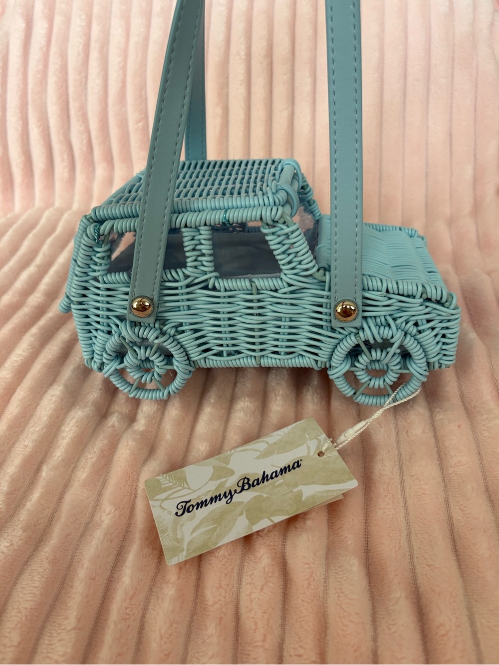 Tommy Bahama Blue Wicker Car Bag
